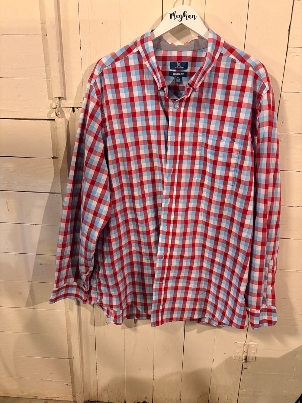 George Red & Light Blue Classic Fit Check Shirt